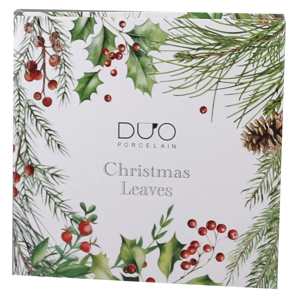 Set 2 farfurii din portelan 19 CM, Christmas Leaves, in cutie decorativa, Frunze de Craciun - imagine 2