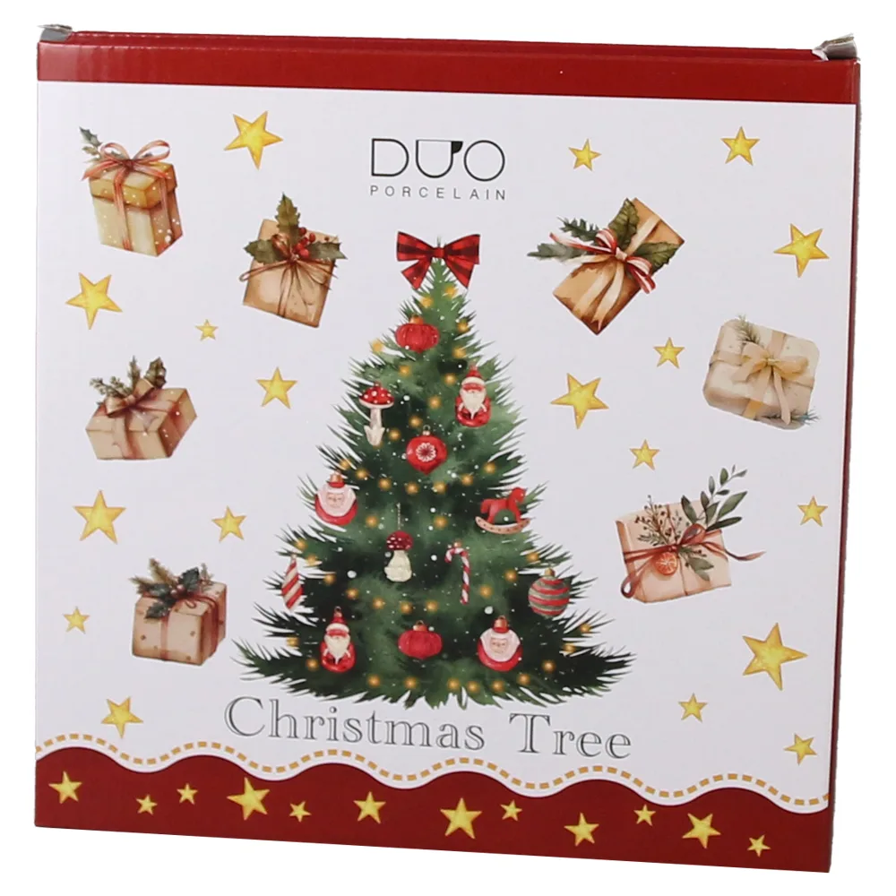 Set 2 farfurii din portelan 19 CM, Christmas Tree, in cutie decorativa, Brad de Craciun - imagine 2