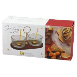 Alternative view of Set 2 boluri din sticla, cu lingurite metalice si suport din bambus 20x9.5 CM, Serving Set