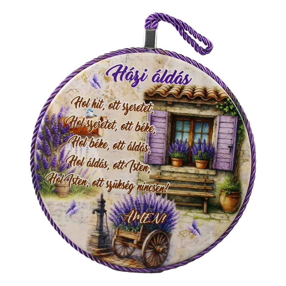 Decor de perete rotund din ceramica "Hazi Aldas" 17 cm Lavanda