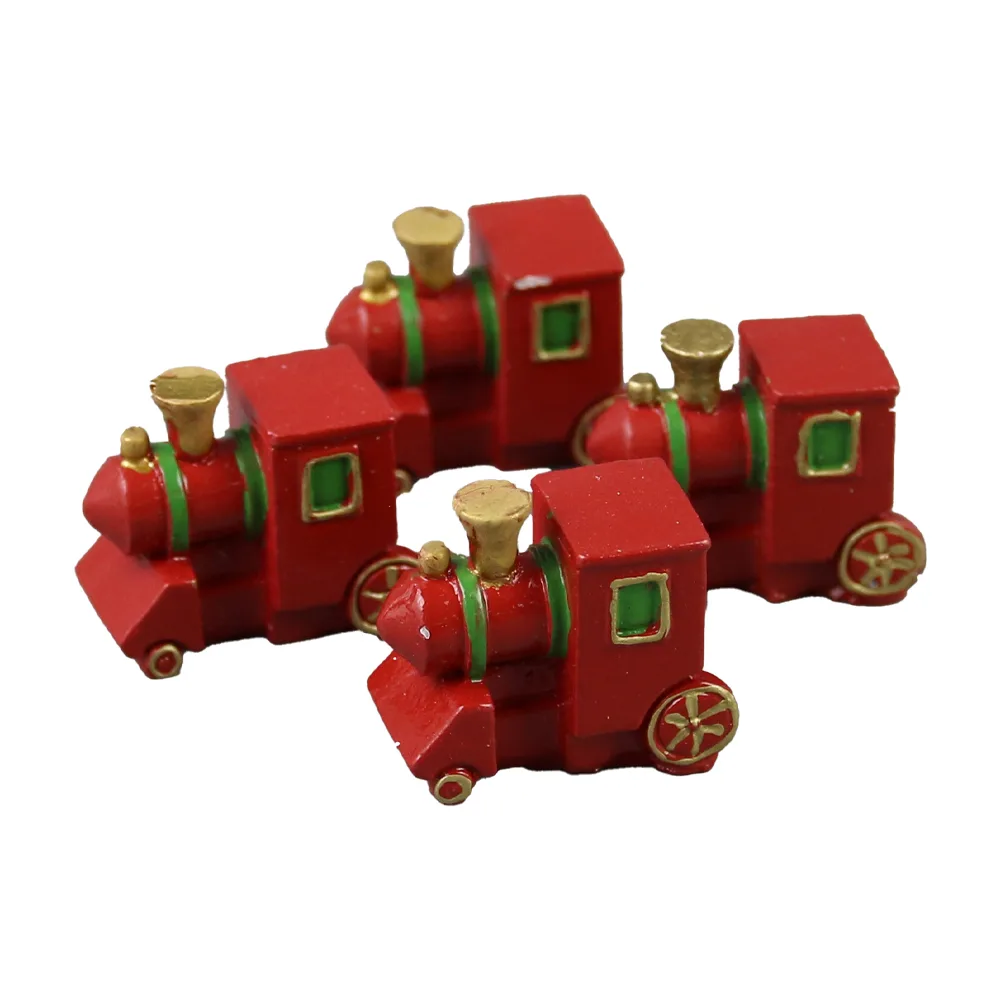 Set 4 Locomotive din rasina 3x2.5 CM, rosu/auriu