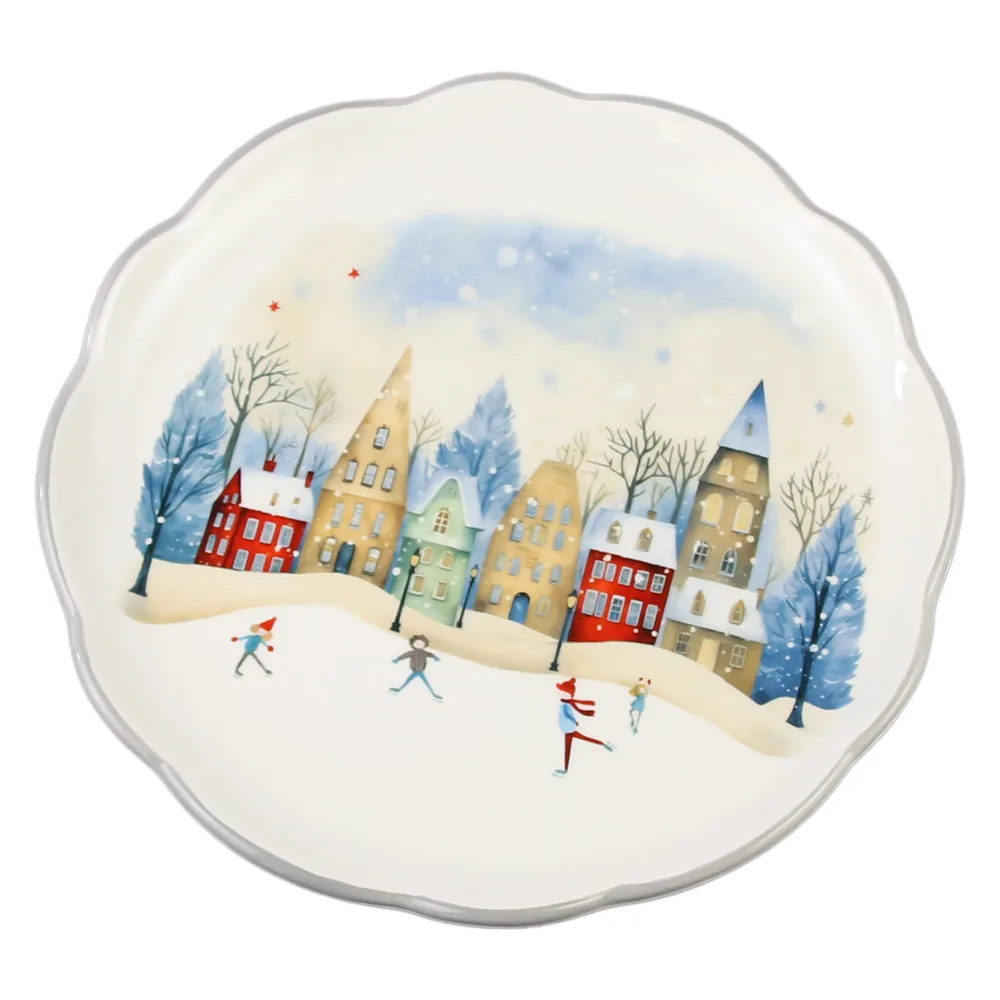 Farfurie din ceramica, 25 CM, Peisaj de iarna