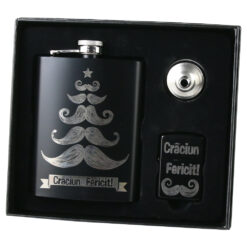 Set cadou pentru barbati "Craciun Fericit!, Plosca cu palnie si bricheta, cu gravura laser - imagine 2