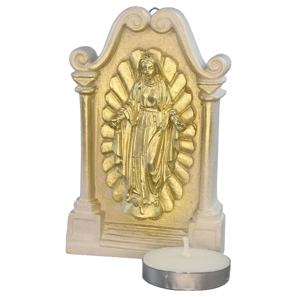 Placheta din ipsos cu lumanare Fecioara Maria 7 x 11 cm