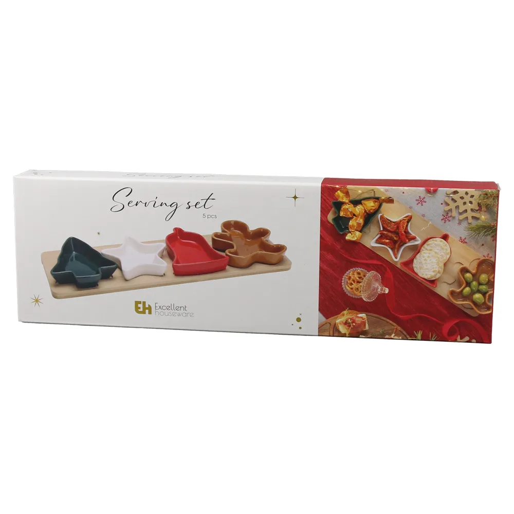 Set 4 boluri din ceramica cu suport din bambus 39x12 CM, Serving Set - imagine 2