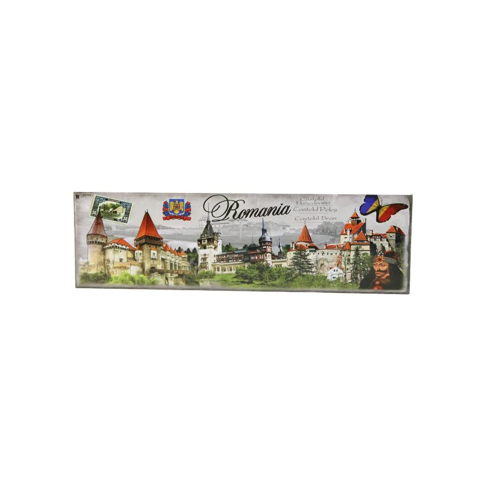 Magnet de frigider suvenir din plastic "Romania" 17 x 5 cm, castele & fluture