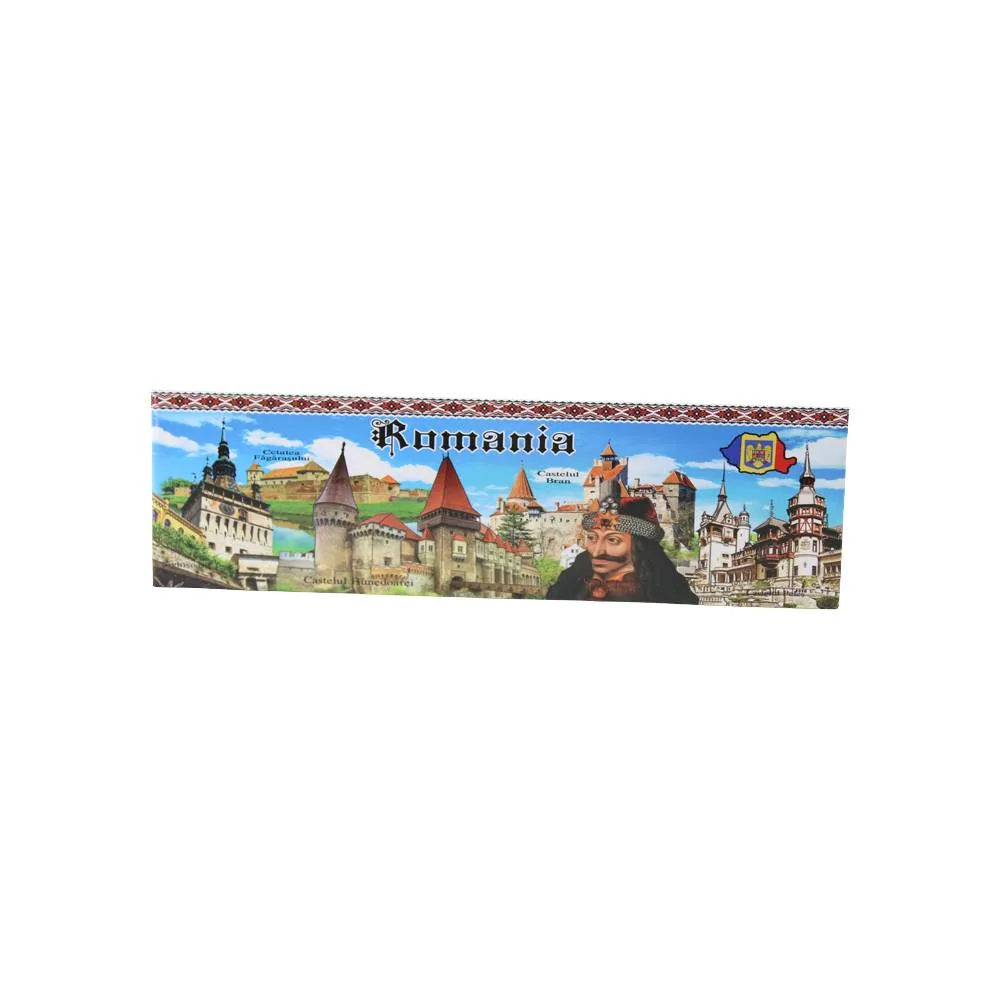 Magnet de frigider suvenir din plastic "Romania" 17 x 5 cm, castele & Vlad Tepes