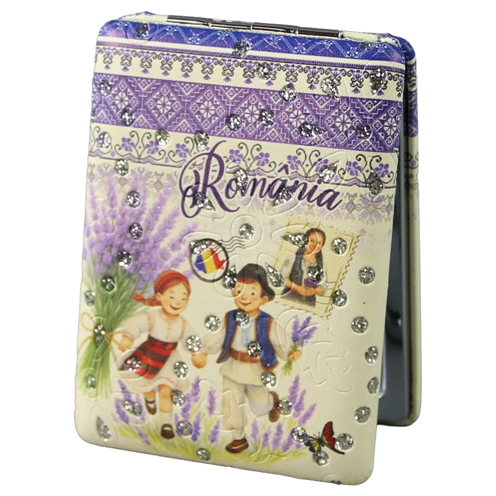 Oglinda de buzunar "Romania" 6 x 8.5 cm Copii cu lavanda