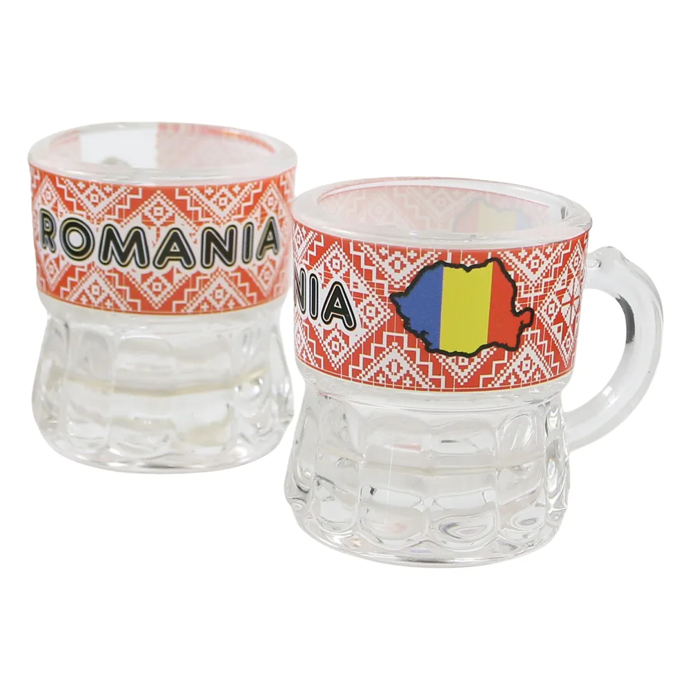 Pahar snaps din sticla cu maner "Romania" 4 x 5 cm Harta Romaniei