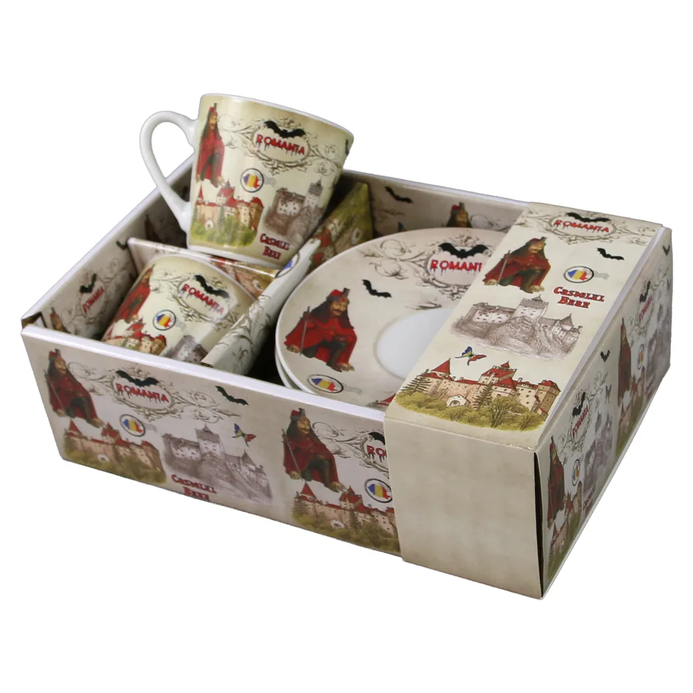 Set 2 cesti cafea cu farfurioare din ceramica "Romania" 70 ml Castelul Bran - imagine 2