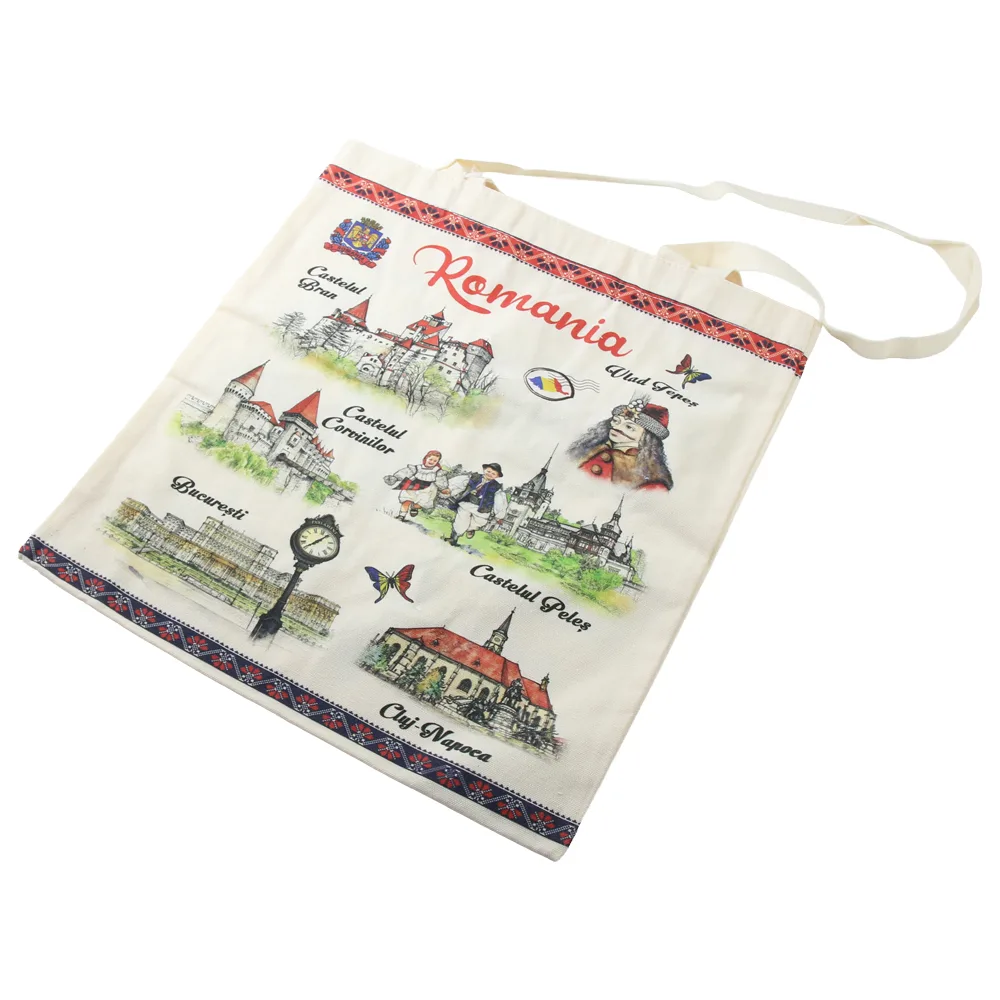 Sacosa textila "Romania" 38 x 41 cm, Castele & Orase