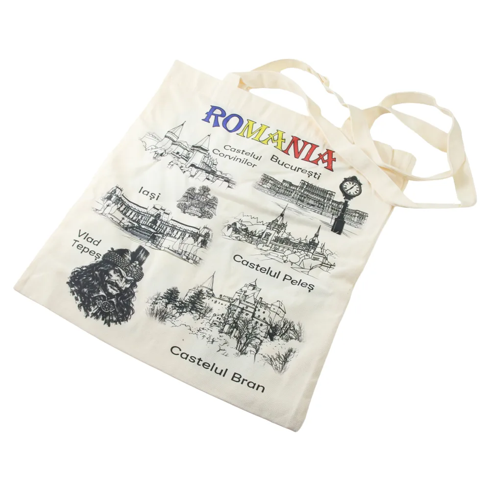 Sacosa textila "Romania" 38 x 41 cm, Castele