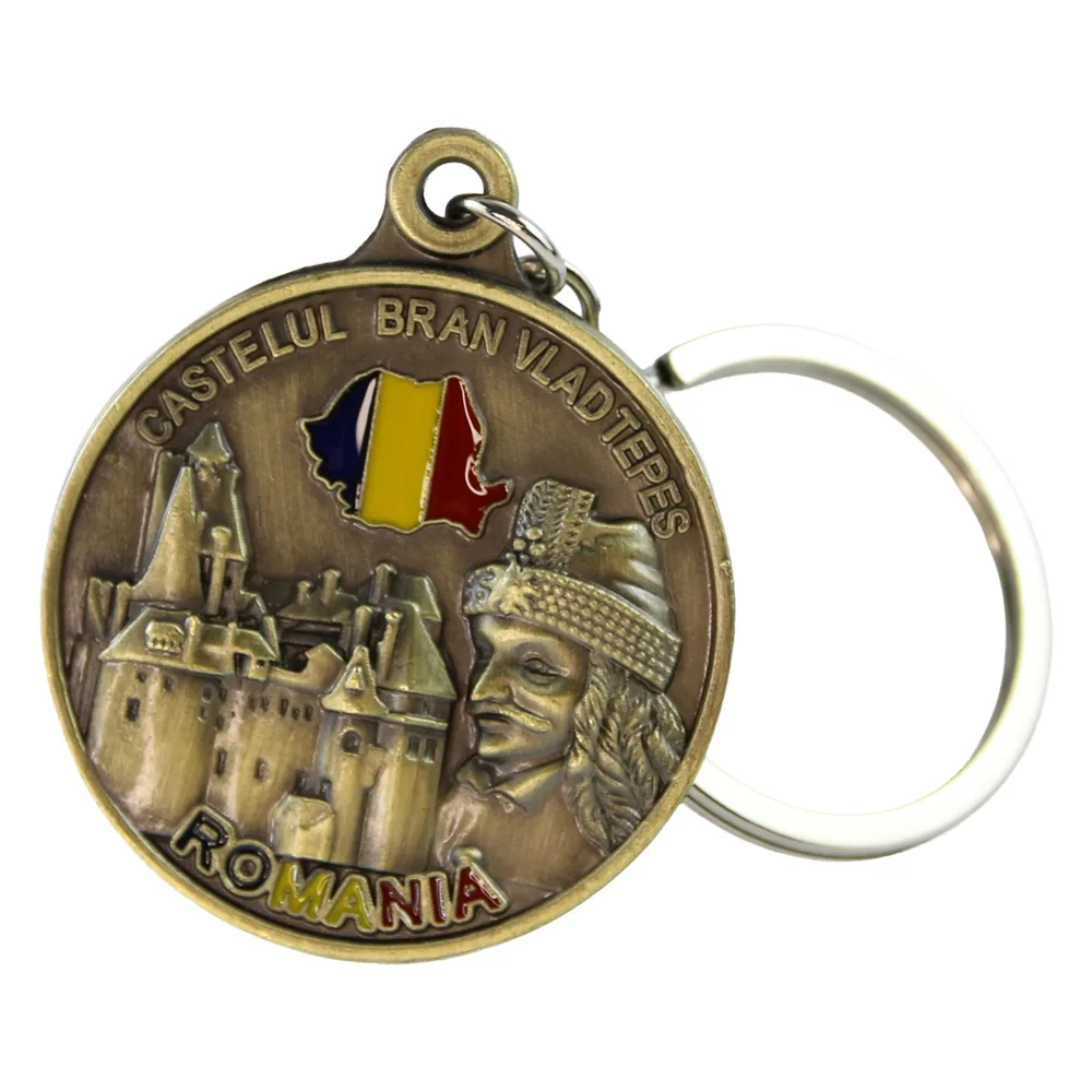 Breloc metalic cu calendar etern "Romania" 4 x 11 cm Castelul Bran