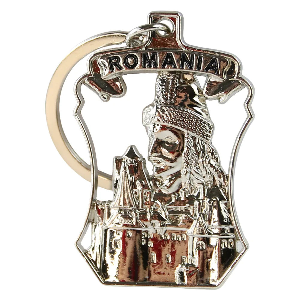 Breloc metalic "Romania" 3.5 x 9 cm Castelul Bran
