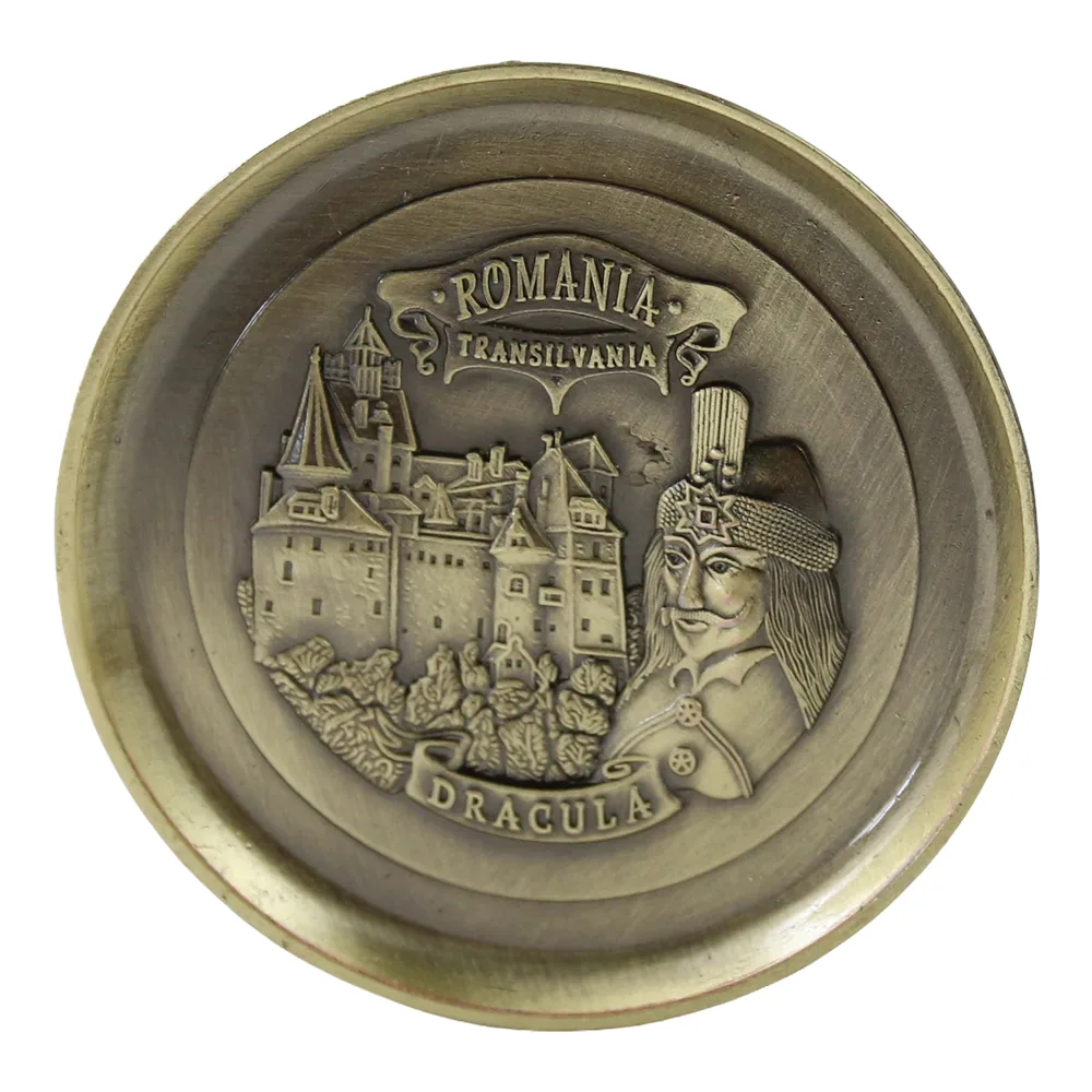Magnet de frigider metalic rotund "Romania / Dracula" 6 cm