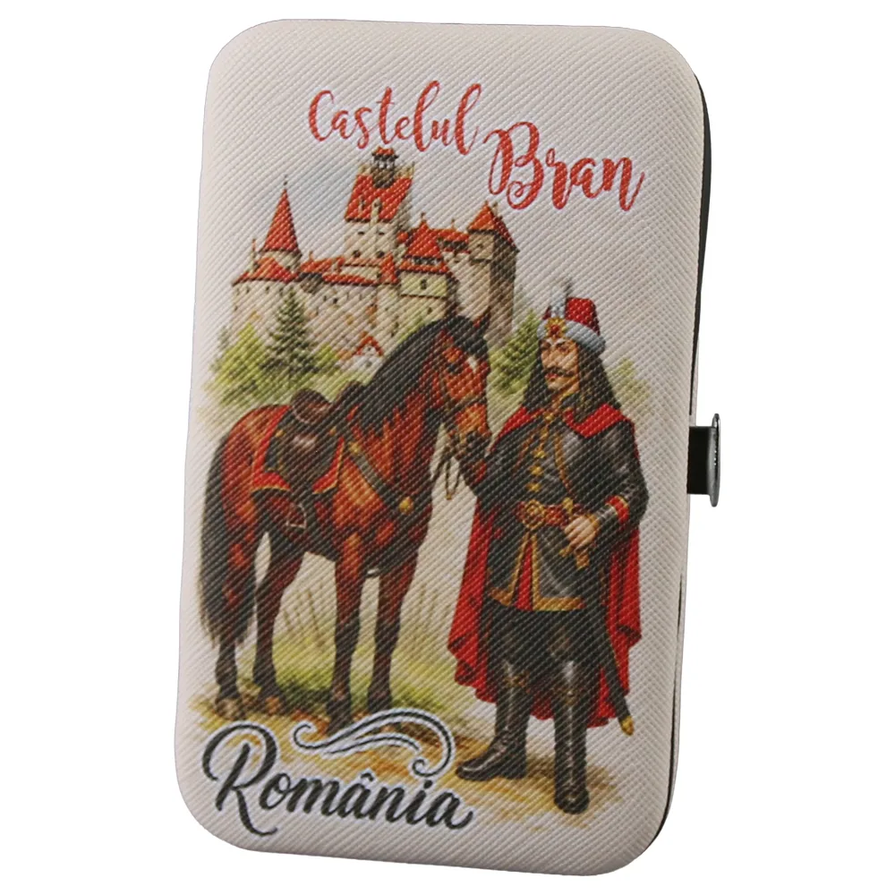 Set manichiura suvenir "Romania" Castelul Bran si Vlad Tepes 10 piese 7.5 x 12.5 cm