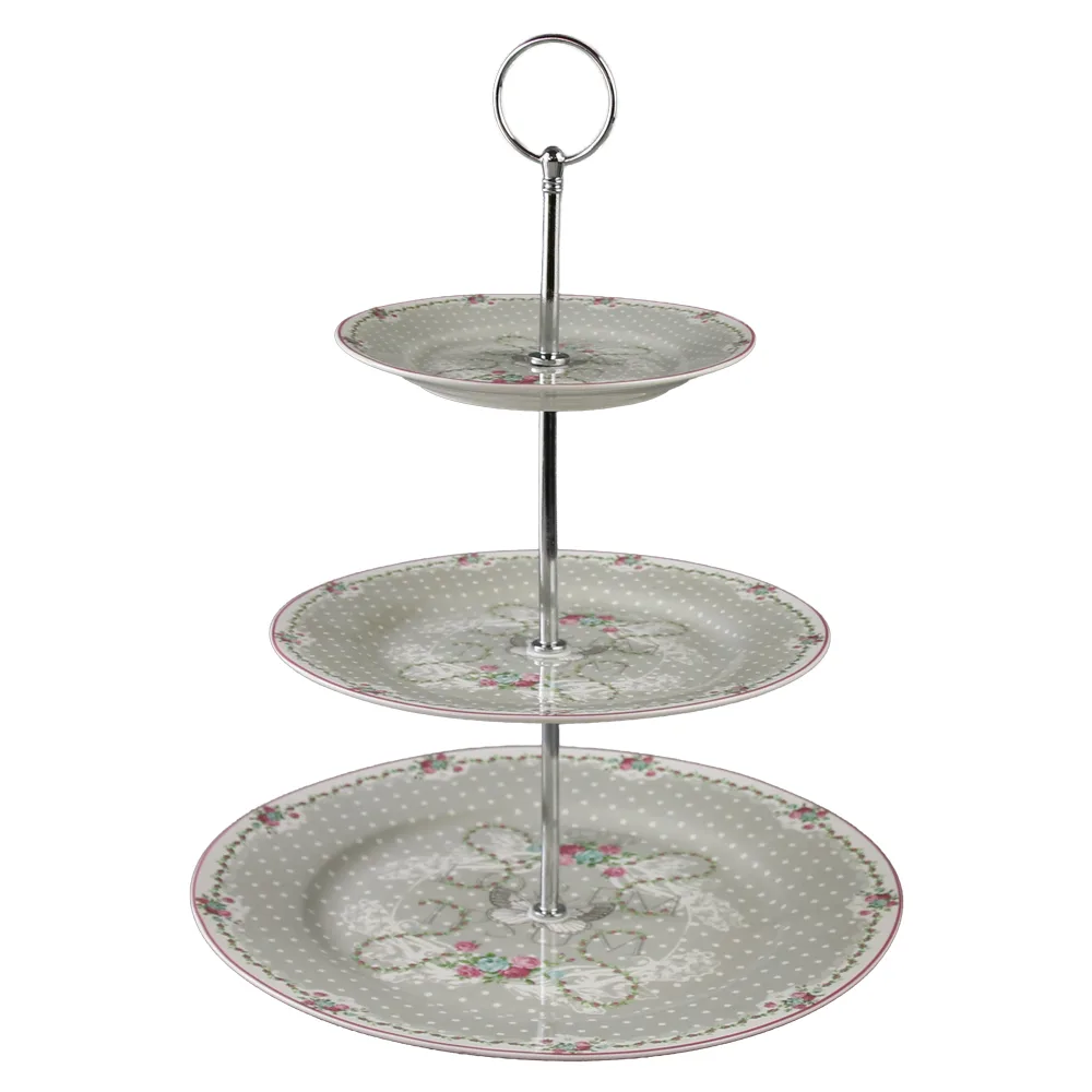 Platou etajat cu trei nivele din ceramica buline si trandafiri 27 / 19 / 15.5 cm - imagine 2
