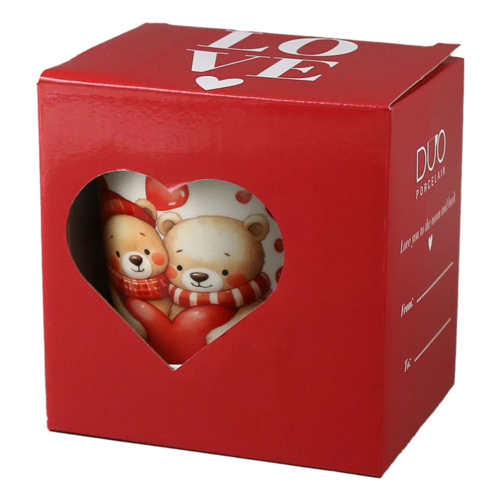 Cana portelan cu infuzor metalic si capac, 360 ml, Ursuleti cu inima, cu cutie cadou - imagine 3