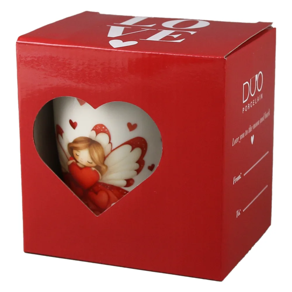 Cana portelan cu infuzor metalic si capac, 360 ml, Ingeras cu inimioare, cu cutie cadou - imagine 3