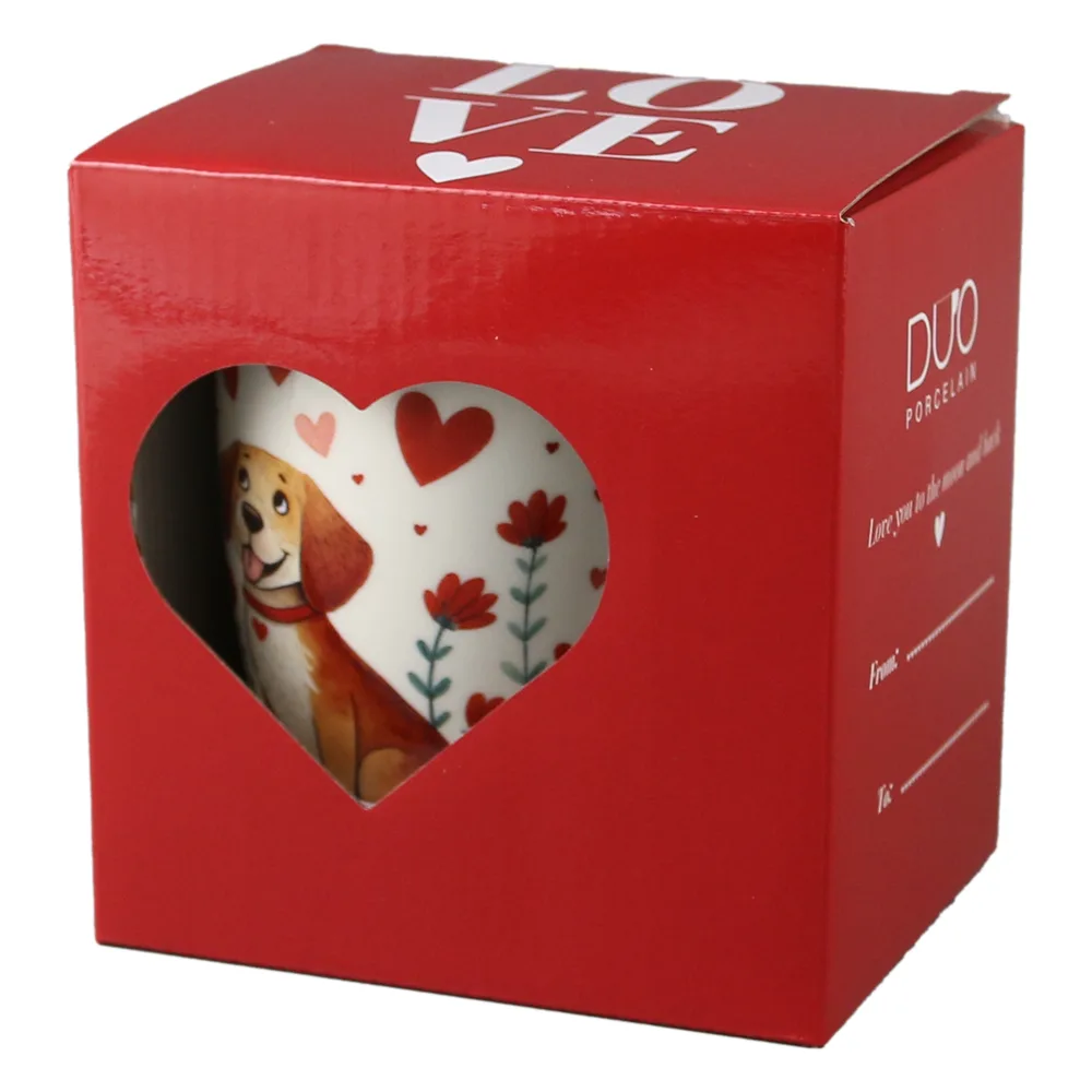 Cana portelan cu infuzor metalic si capac, 360 ml, Catel cu inimioare, cu cutie cadou - imagine 3