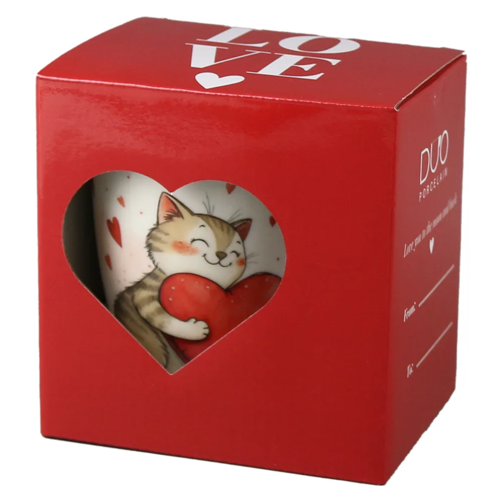 Cana portelan cu infuzor metalic si capac, 360 ml, Pisica cu inima, cu cutie cadou - imagine 3