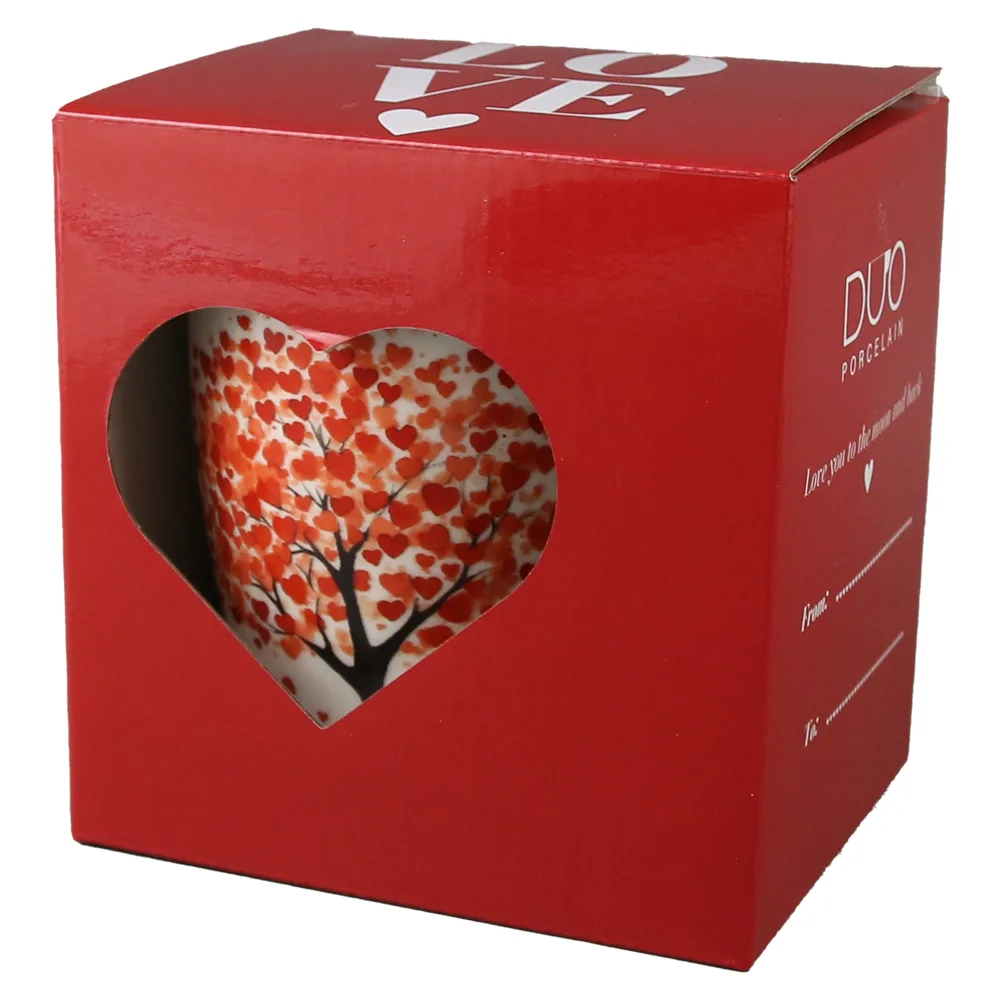 Cana portelan cu infuzor metalic si capac, 360 ml, Copac cu inimioare, cu cutie cadou - imagine 3
