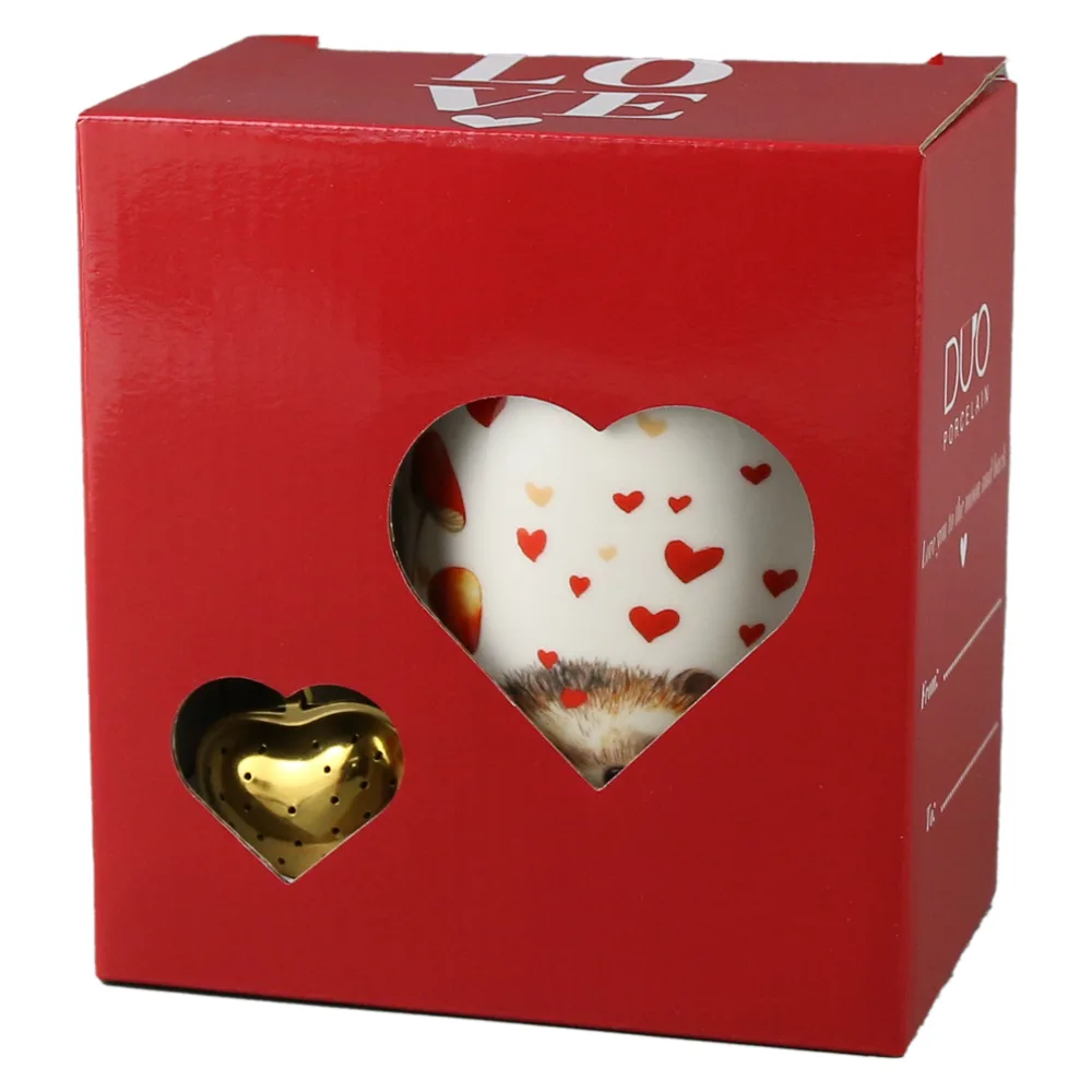 Cana portelan cu infuzor metalic inima, 360 ml, Arici cu inima, cu cutie cadou - imagine 3