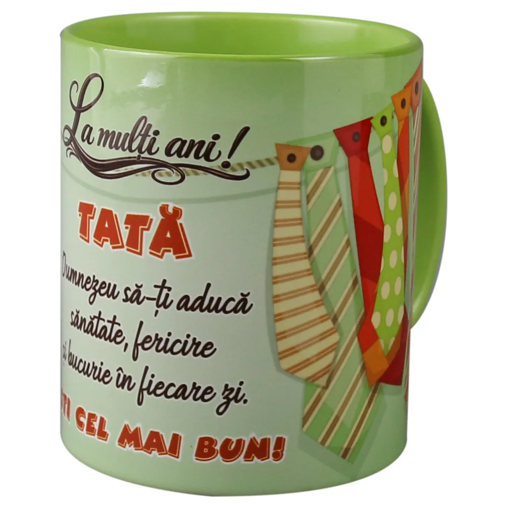 Cana ceramica "La multi ani! Tata...esti cel mai bun!", 330 ml, cravate - imagine 2