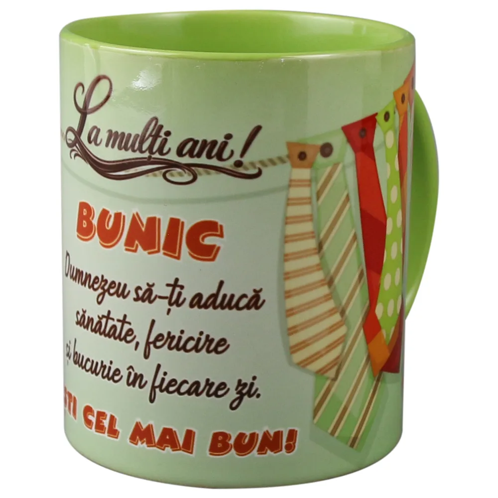 Cana ceramica "La multi ani! Bunic...esti cel mai bun!", 330 ml, cravate - imagine 2