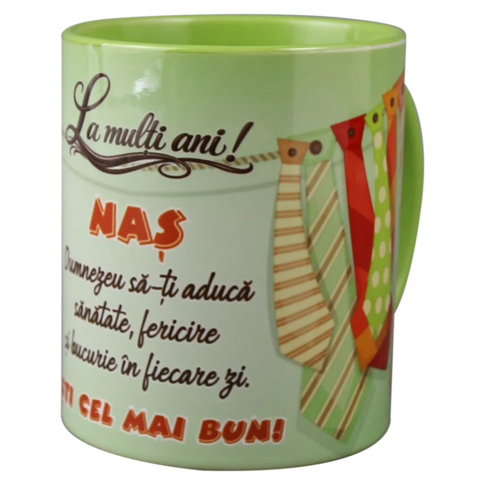 Cana ceramica "La multi ani! Nas...esti cel mai bun!", 330 ml, cravate - imagine 2