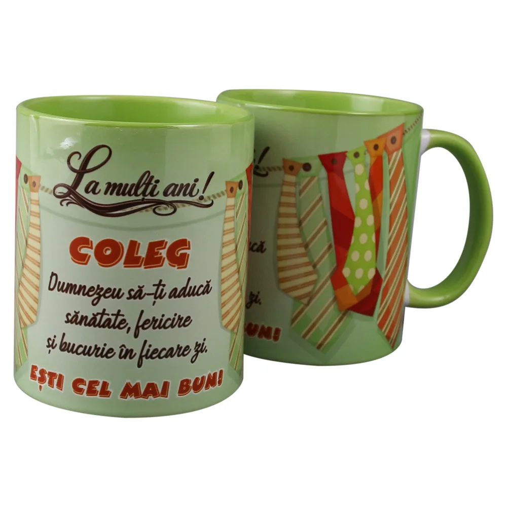 Cana ceramica "La multi ani! Coleg...esti cel mai bun!", 330 ml, cravate