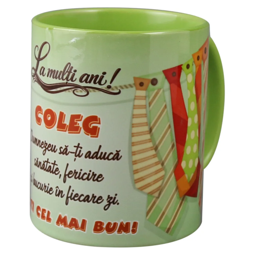 Cana ceramica "La multi ani! Coleg...esti cel mai bun!", 330 ml, cravate - imagine 2