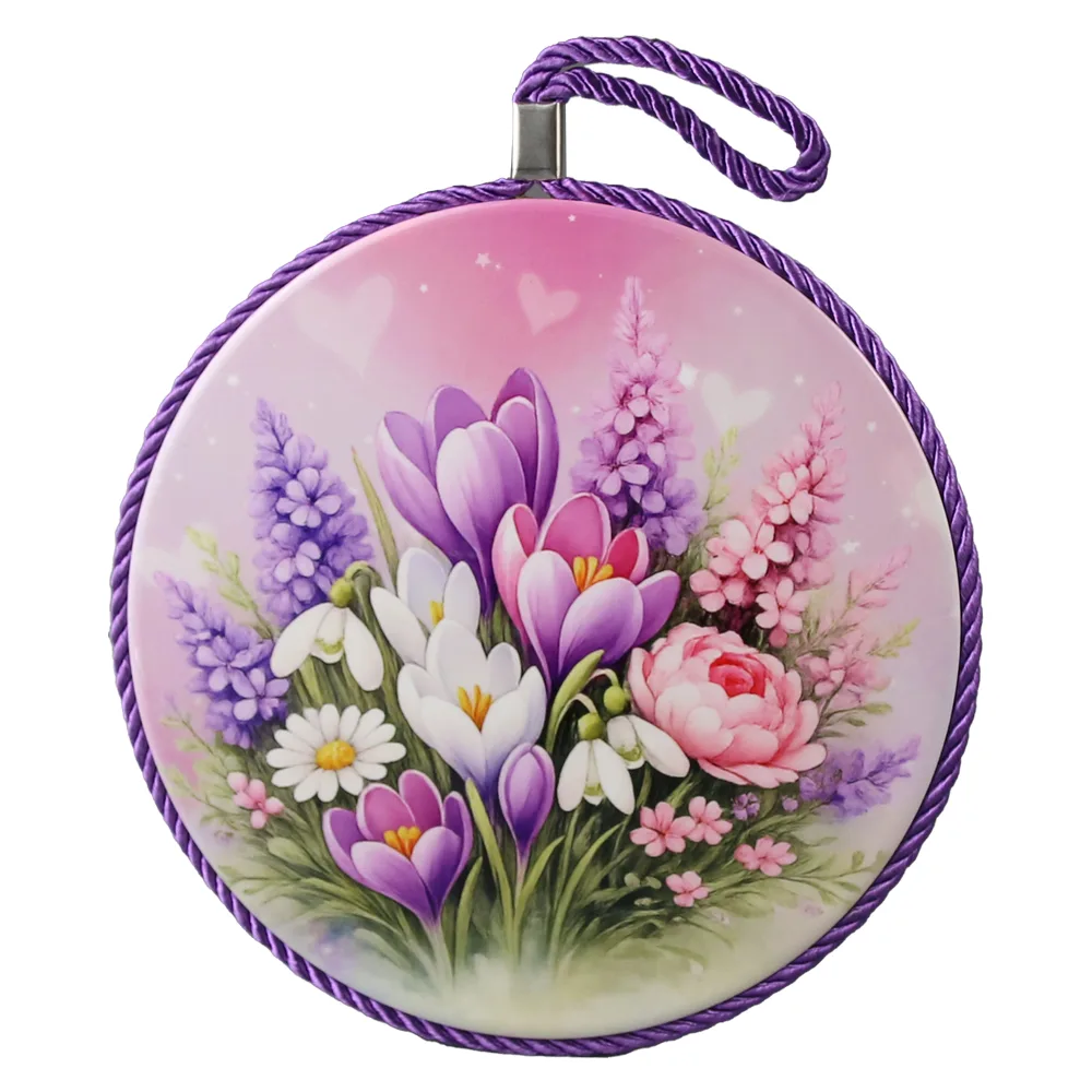 Decor de perete rotund din ceramica 17 cm cu flori de primavara