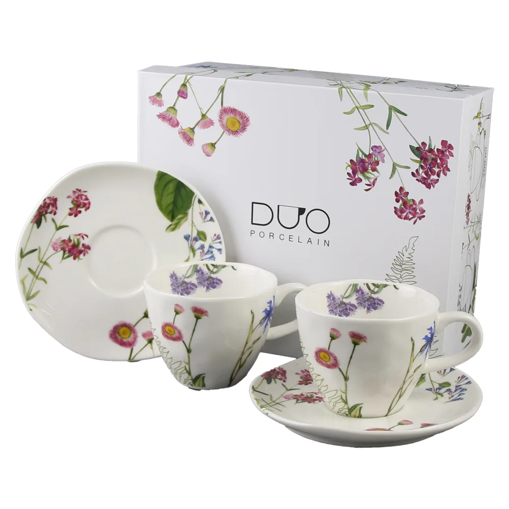 Set 2 cesti cu farfurioare 200 ml, "The colors of nature", in cutie decorativa