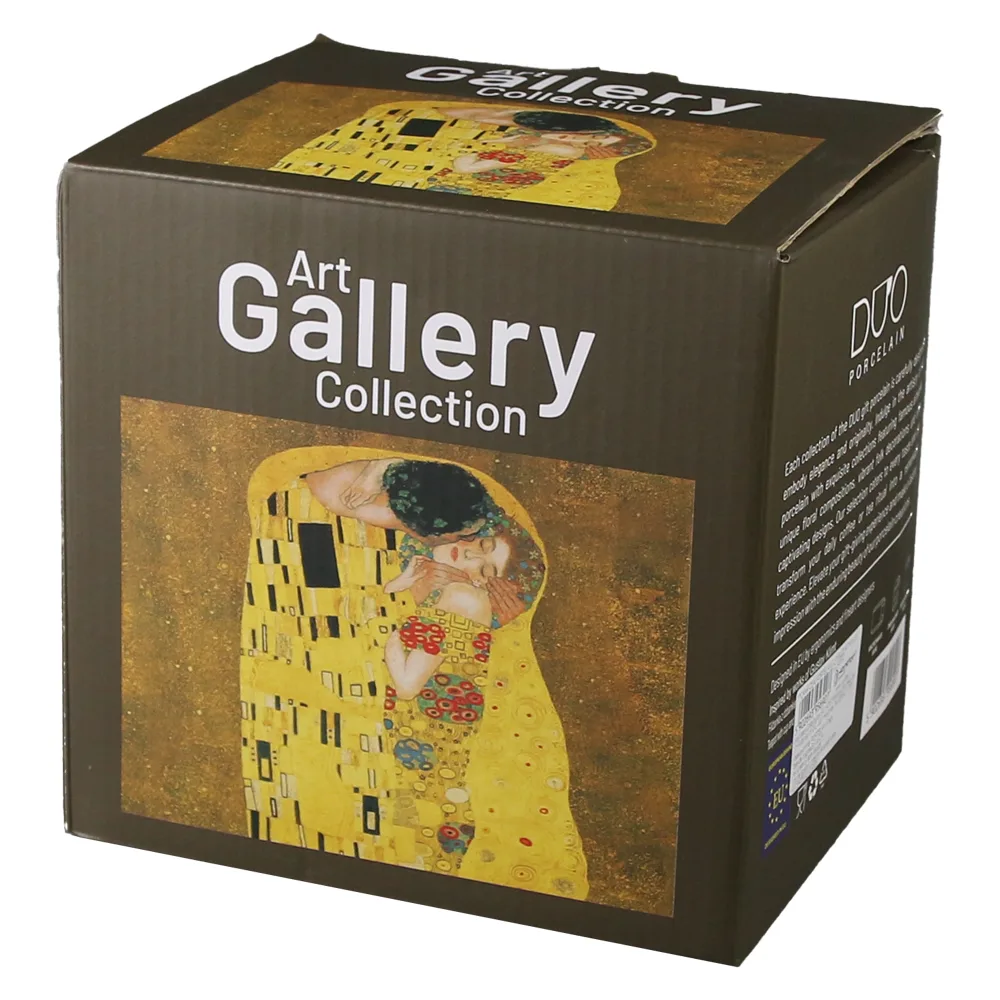 Set ceainic cu ceasca, farfurioara si infuzor metalic 350 ml/300 ml, "The Kiss" de Gustav Klimt, in cutie decorativa, classic - imagine 4