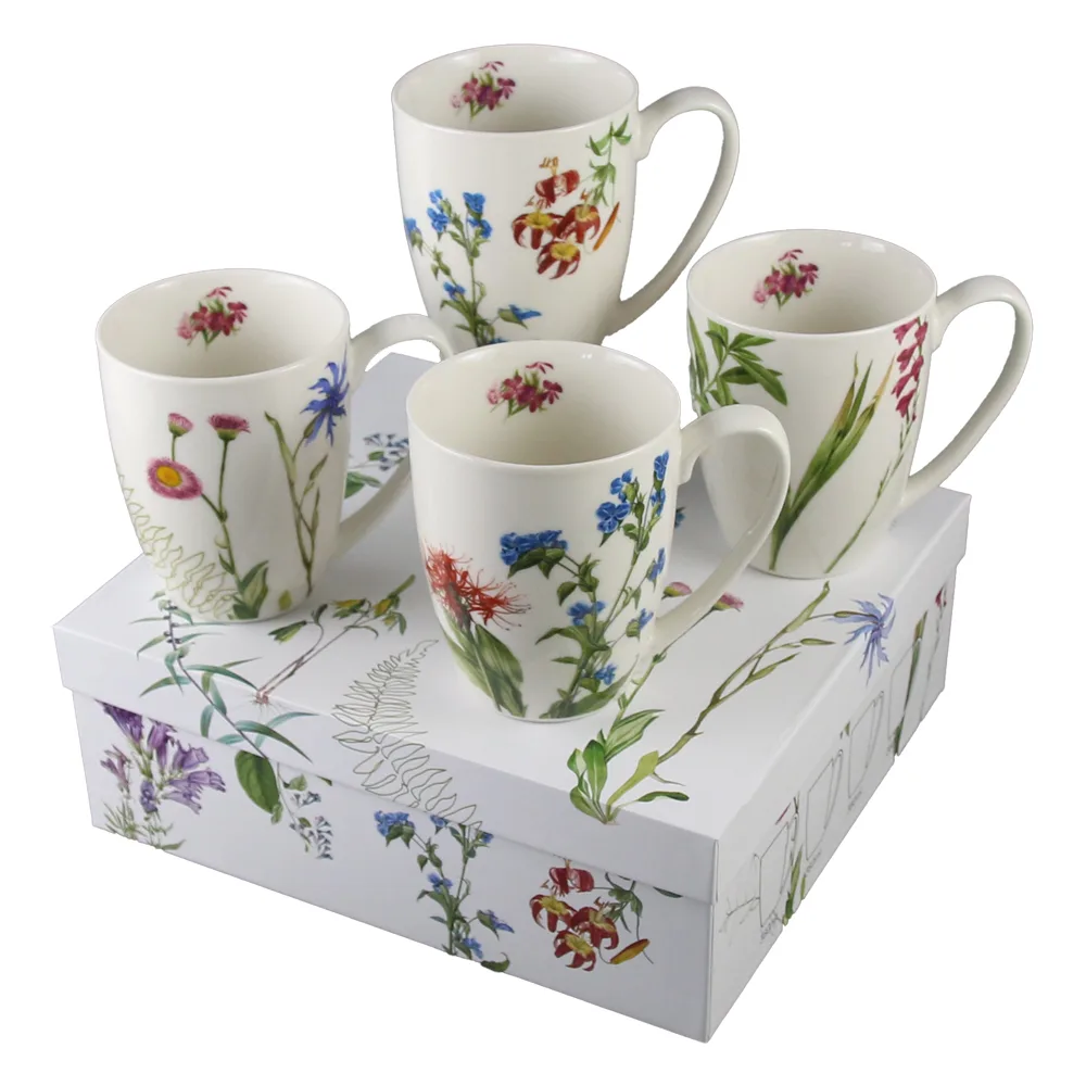 Set 4 cani din portelan 360 ml, "The colors of nature", in cutie decorativa
