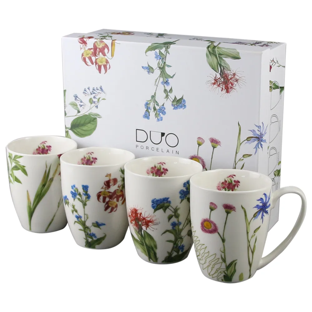 Set 4 cani din portelan 360 ml, "The colors of nature", in cutie decorativa - imagine 2