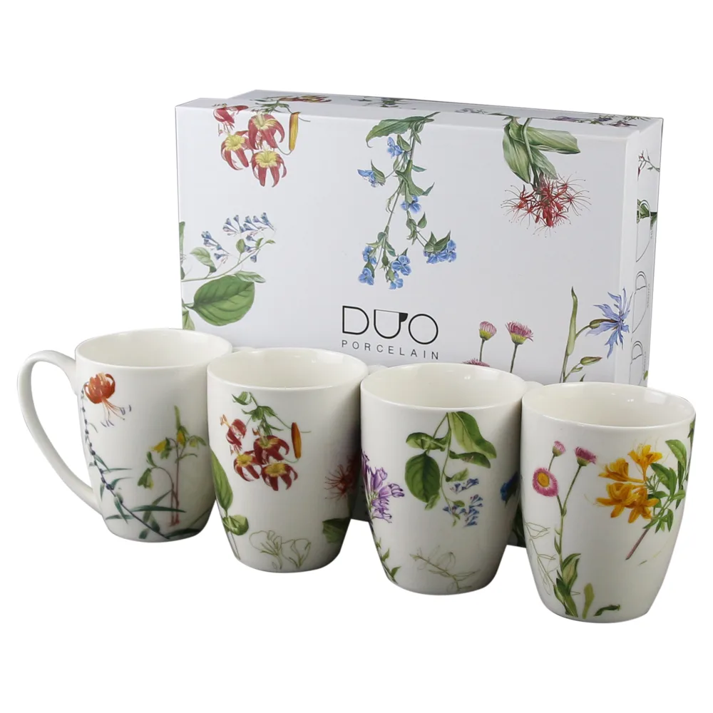 Set 4 cani din portelan 360 ml, "The colors of nature", in cutie decorativa - imagine 3