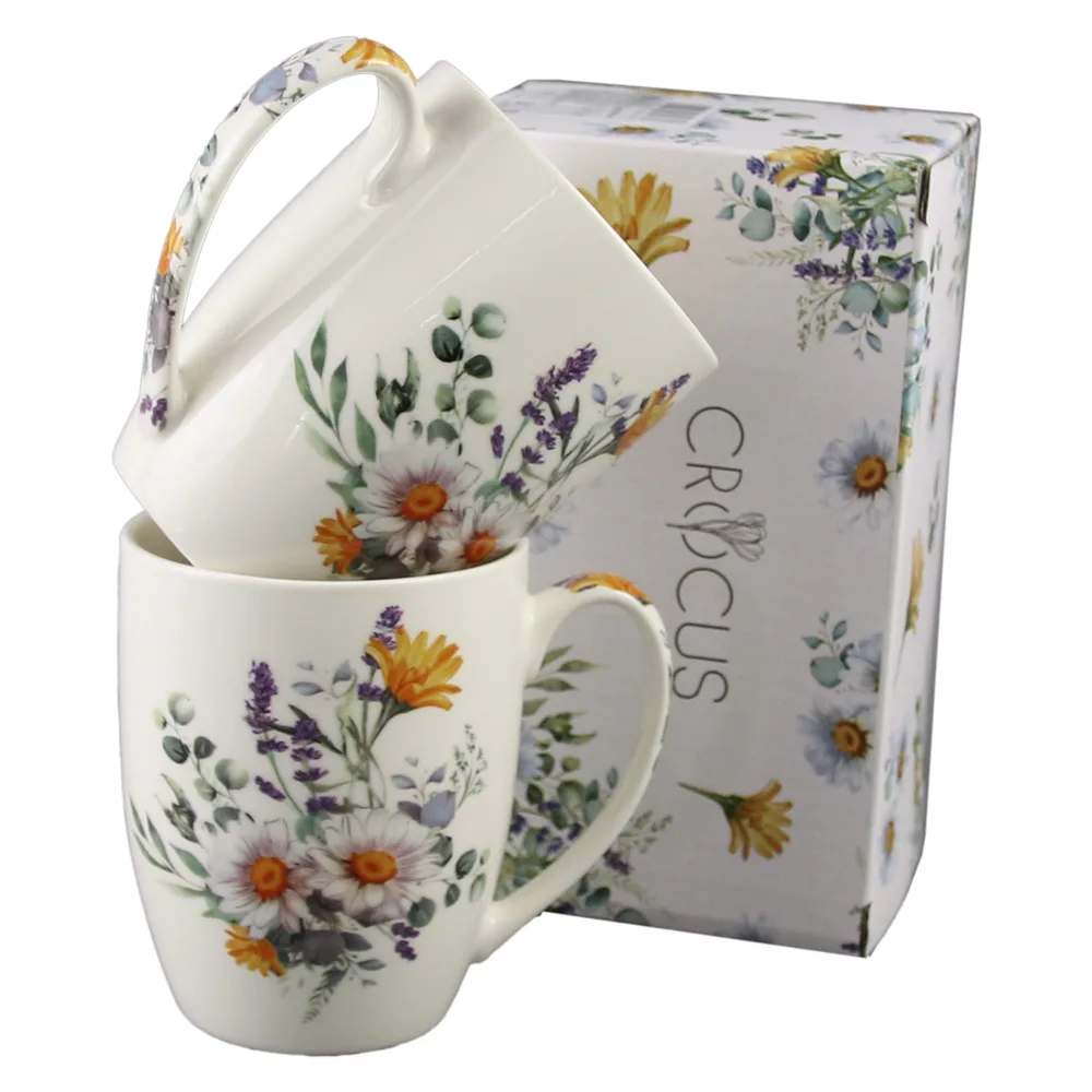 Set 2 cani din portelan 350 ml "Basket of Flowers-Daisy", in cutie decorativa - imagine 2