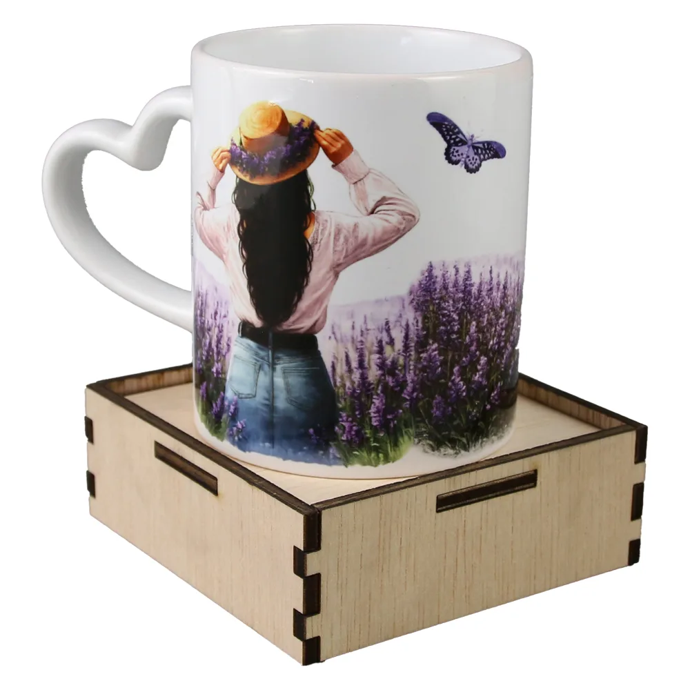 Cana cu suport din lemn, "Boldog Nonapot", 330 ml, lavanda - imagine 2