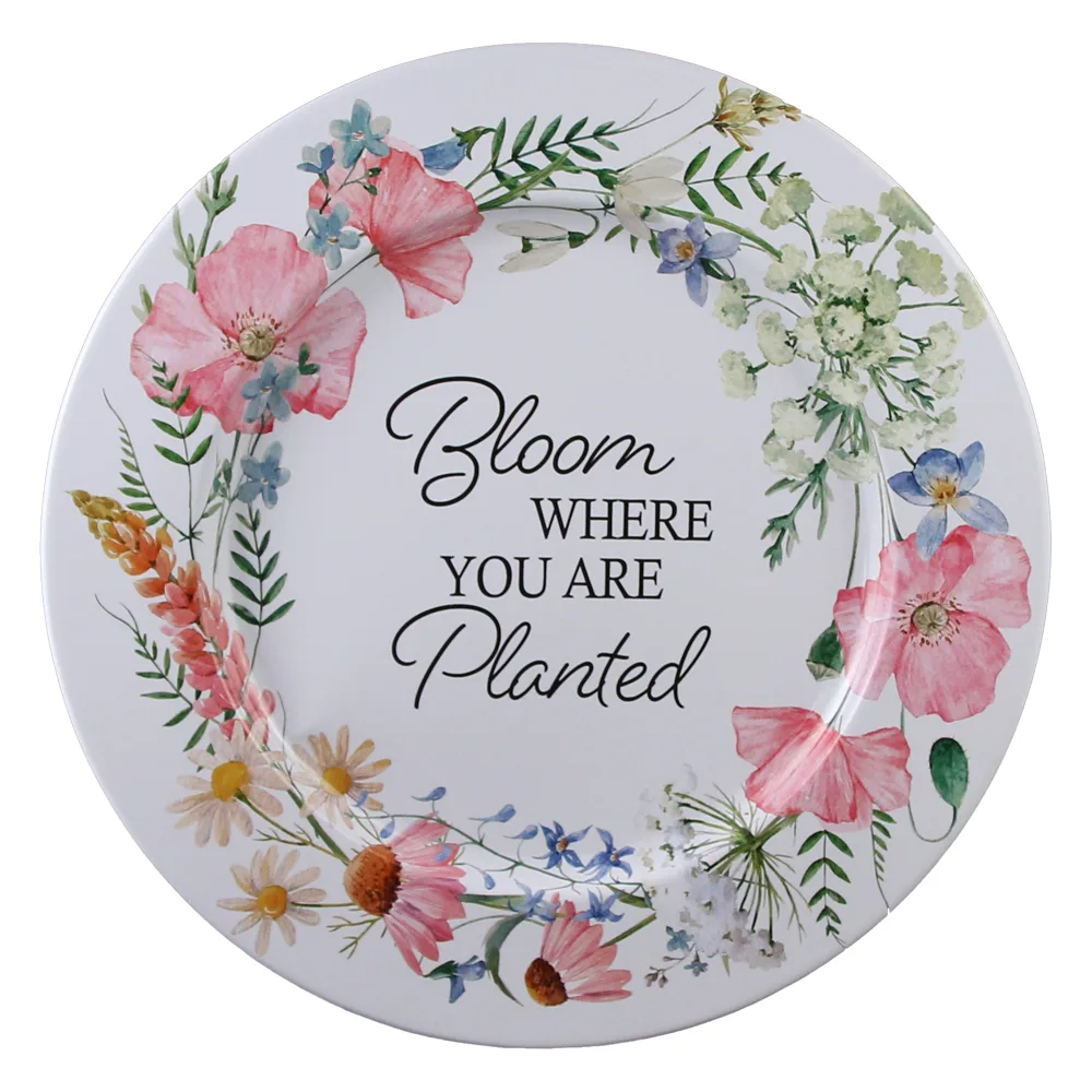 Tava servire metalica 33 cm, flori de camp "Bloom where you are planted"