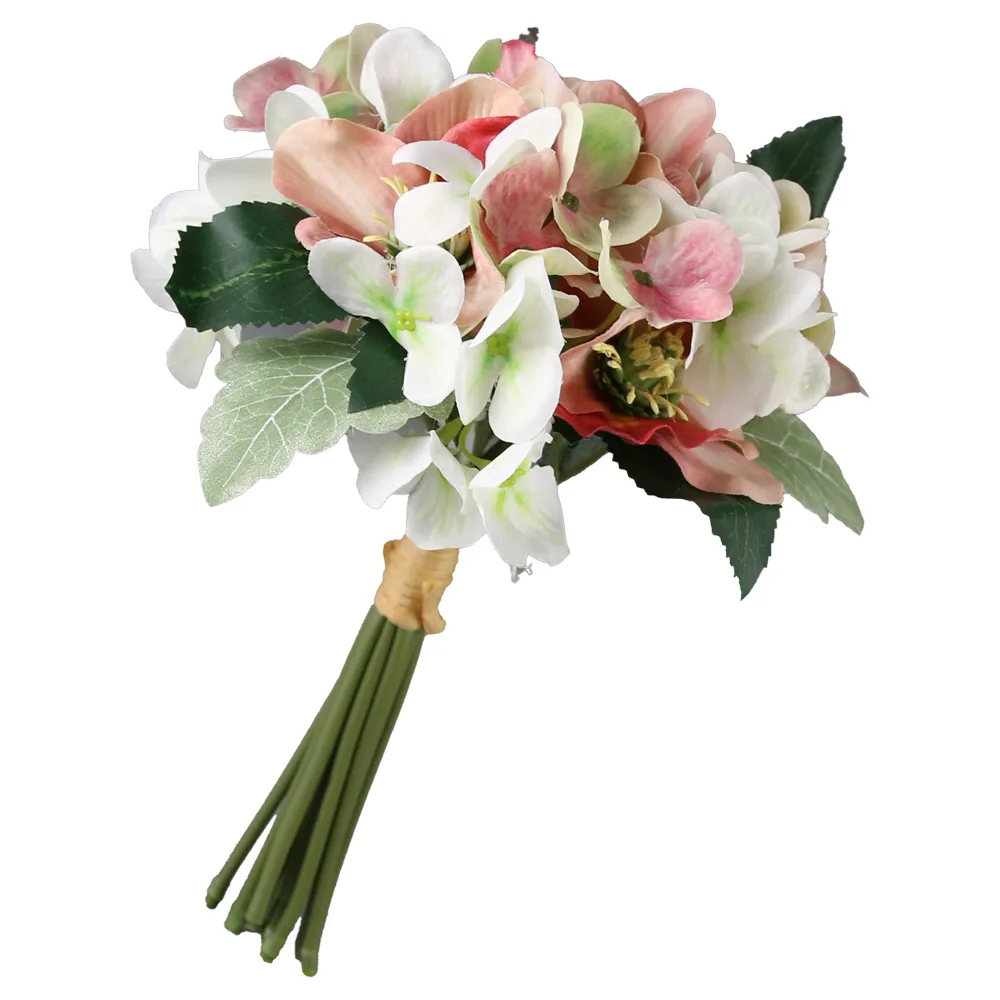 Buchet artificial cu hortensie si spanz 26 cm, roz & alb - imagine 2