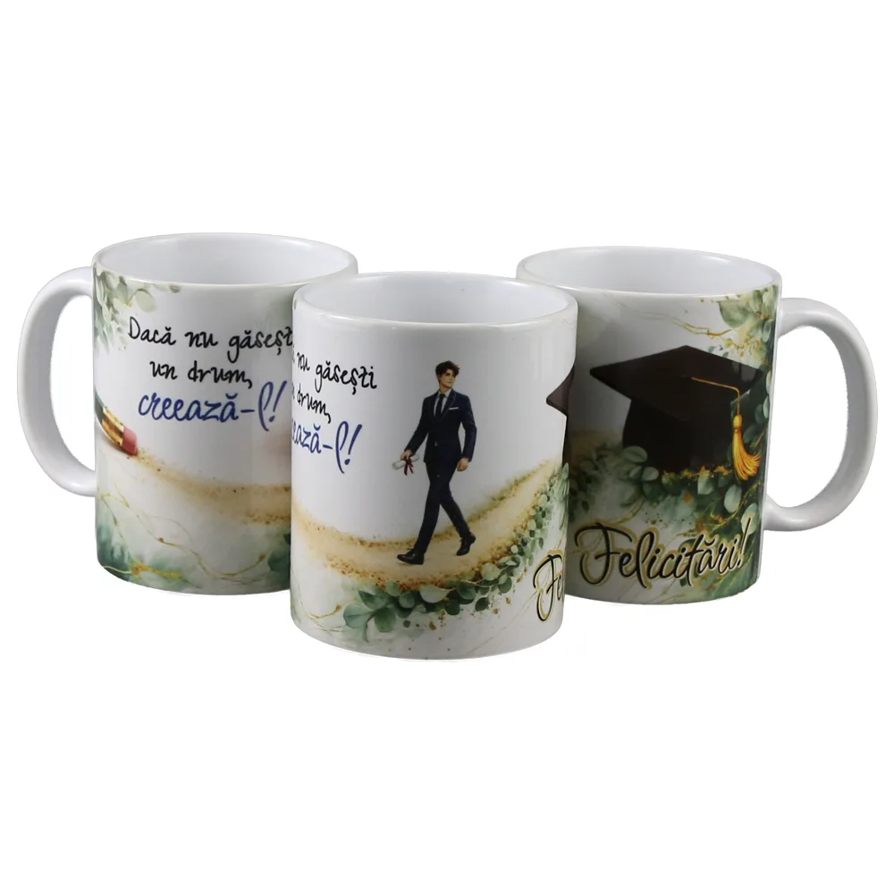 Cana ceramica pentru absolvire "Daca nu gasesti un drum, creeaza-l!" 330 ml, baiat - imagine 2