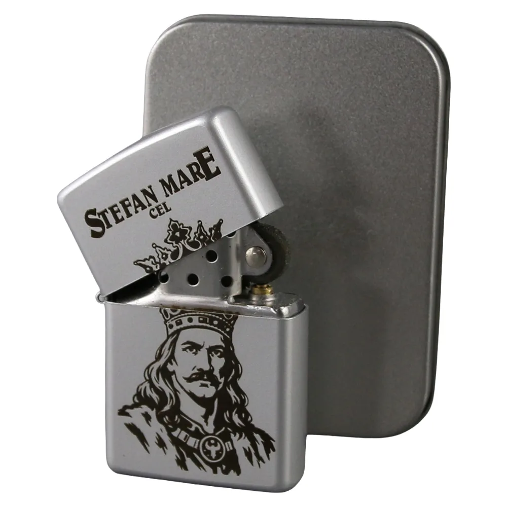 Bricheta metalica gravata "Stefan cel Mare" 3.5 x 5.5 cm, argintiu - imagine 2