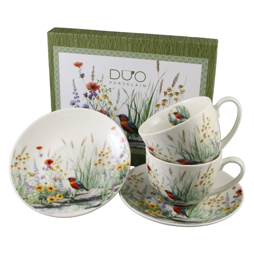 Set 2 cesti cu farfurii din portelan 270 ml "July" in cutie decorativa - imagine 2