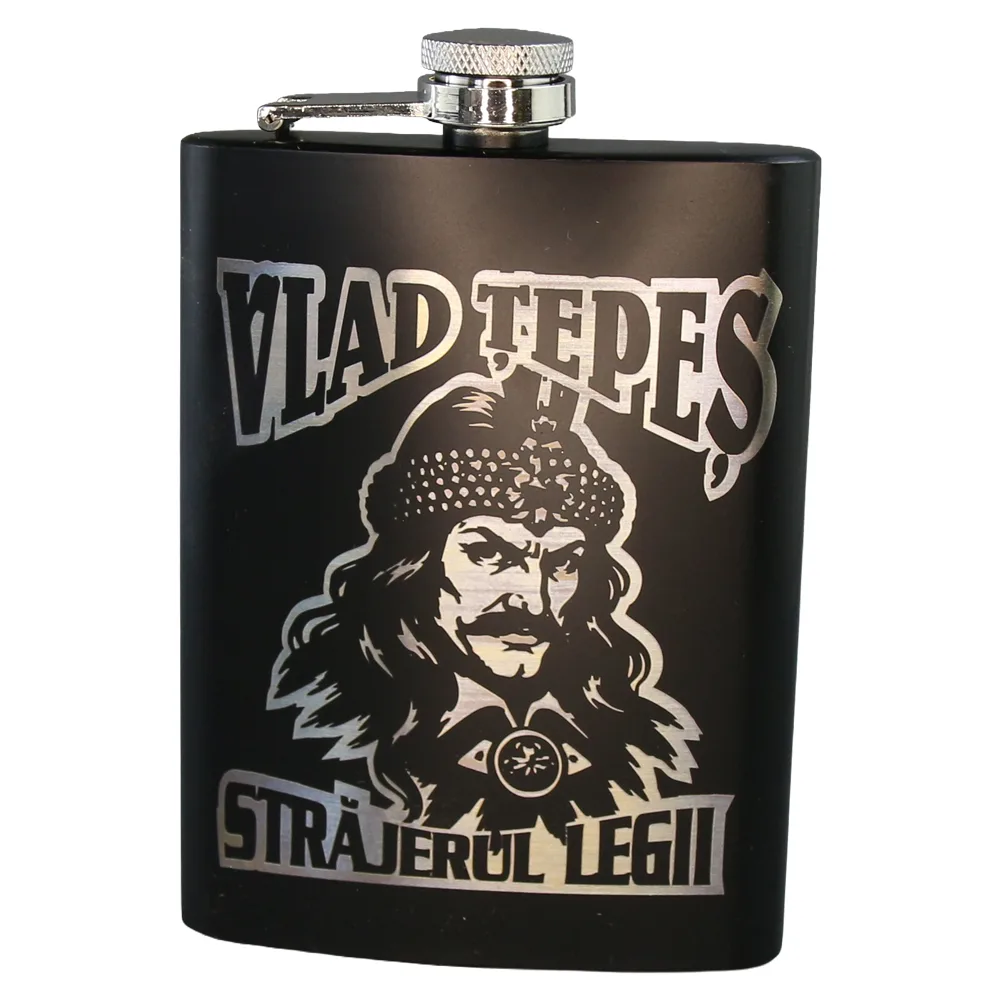 Plosca metalica gravata 220 ml "Vlad Tepes, Strajerul legii"