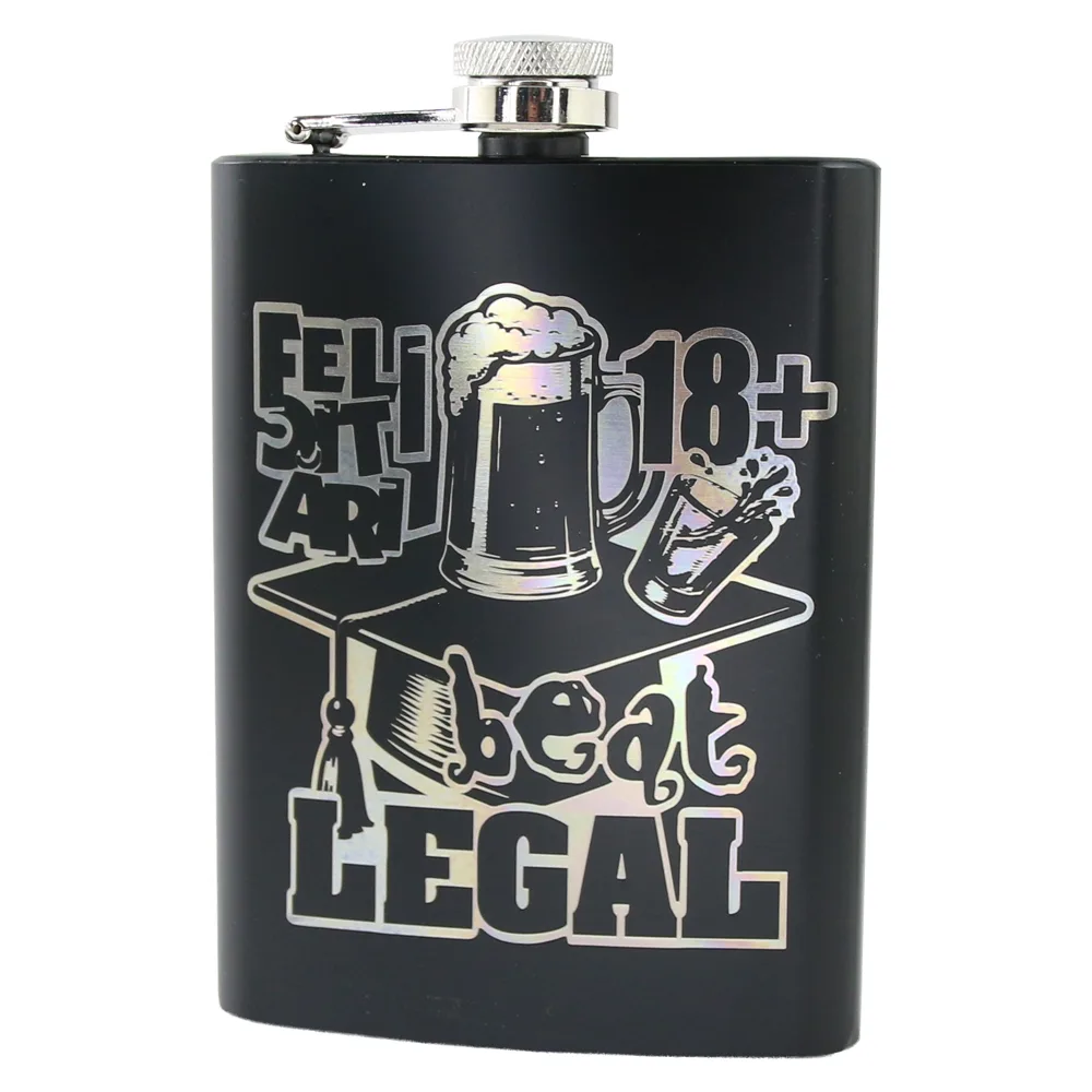 Plosca metalica gravata 220 ml "Felicitari 18+ Beat legal"