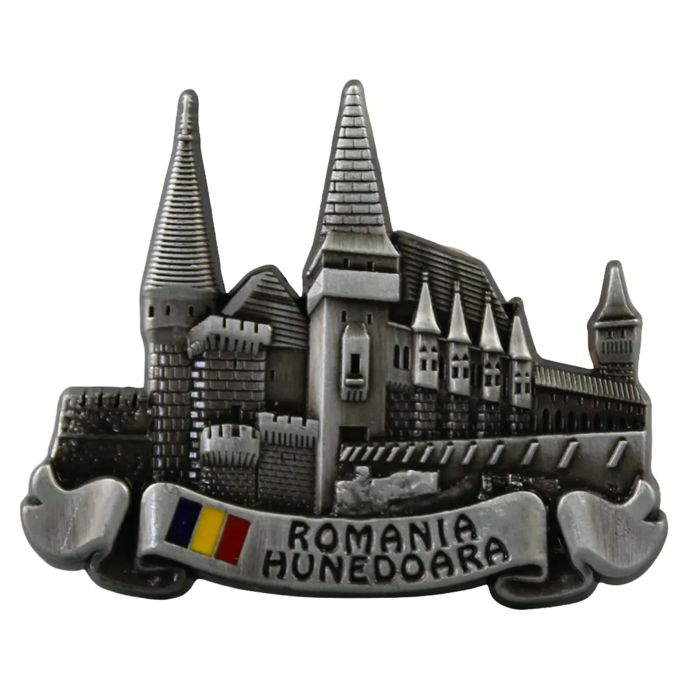 Magnet de frigider metalic "Romania / Hunedoara" 7 x 5.5 cm - imagine 3