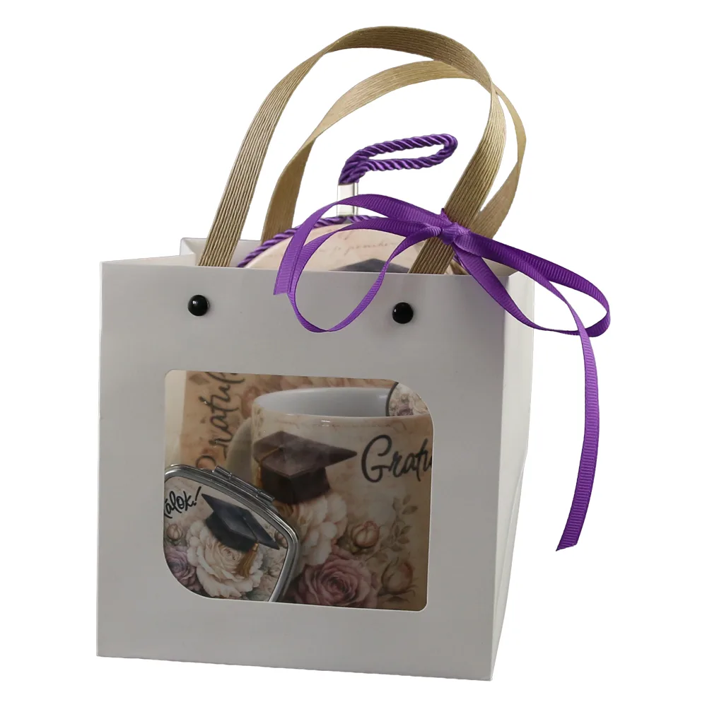 Set cadou absolvire "Gratulalok" - cana ceramica, oglinda, pix touchscreen si decor perete, cu punga cadou - imagine 3