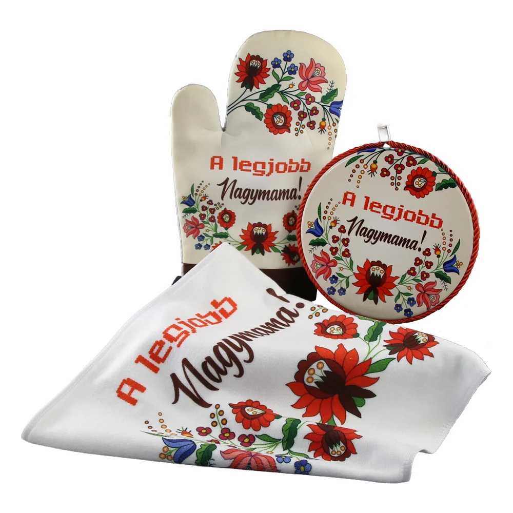 Set cadou "A legjobb Nagymama!" - suport oale, manusa si suport bucatarie, cu punga cadou - imagine 2